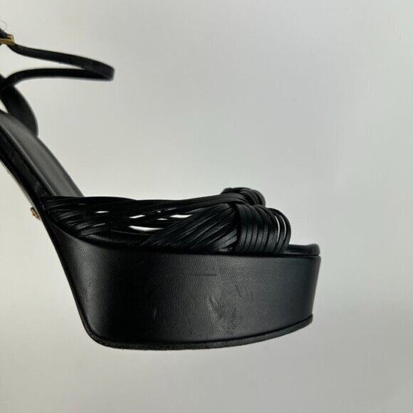 Gucci Allie Knotted Platform Sandals EU 37 US 7 Black Crawford Block High Heel - Picture 11 of 12